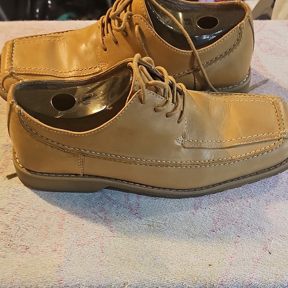 Men's Classic Lace-Up Square-Toe Leather Shoes - Tan - Picture 5 of 6